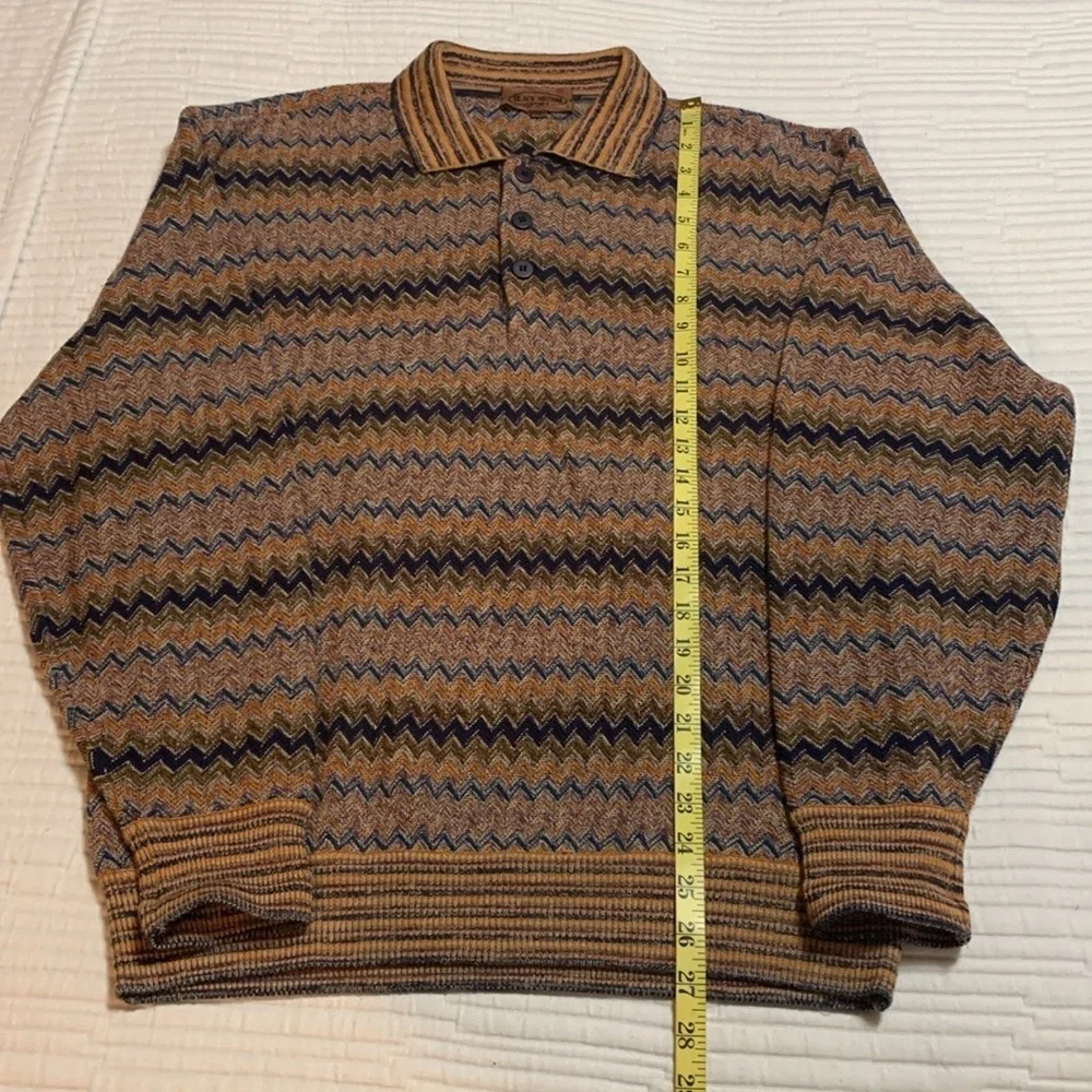 VTG Classic Black Missoni Sport Men’s Zigzag Polo Sweater Academia Luxury XL